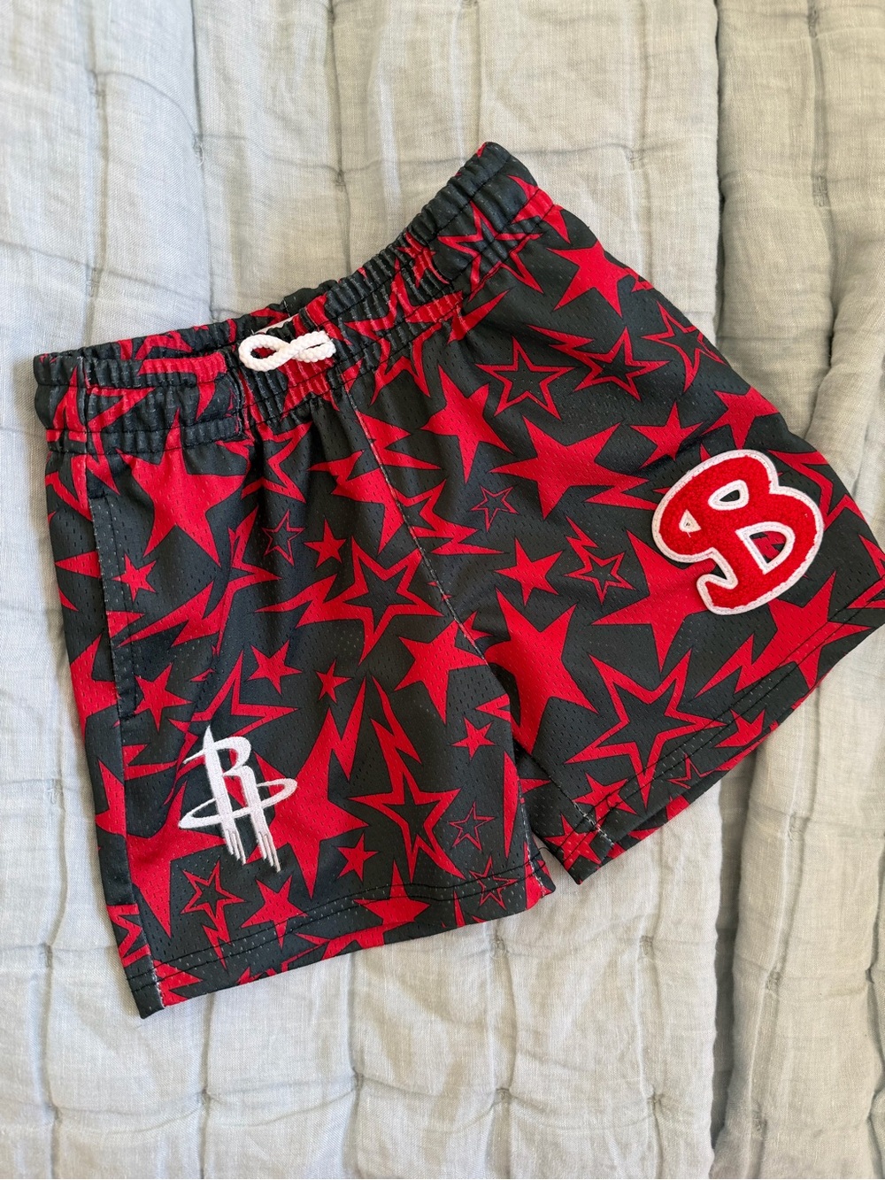 Kids BKTSQD Red & Black Star-Print Athletic Shorts with Drawstring: youth medium